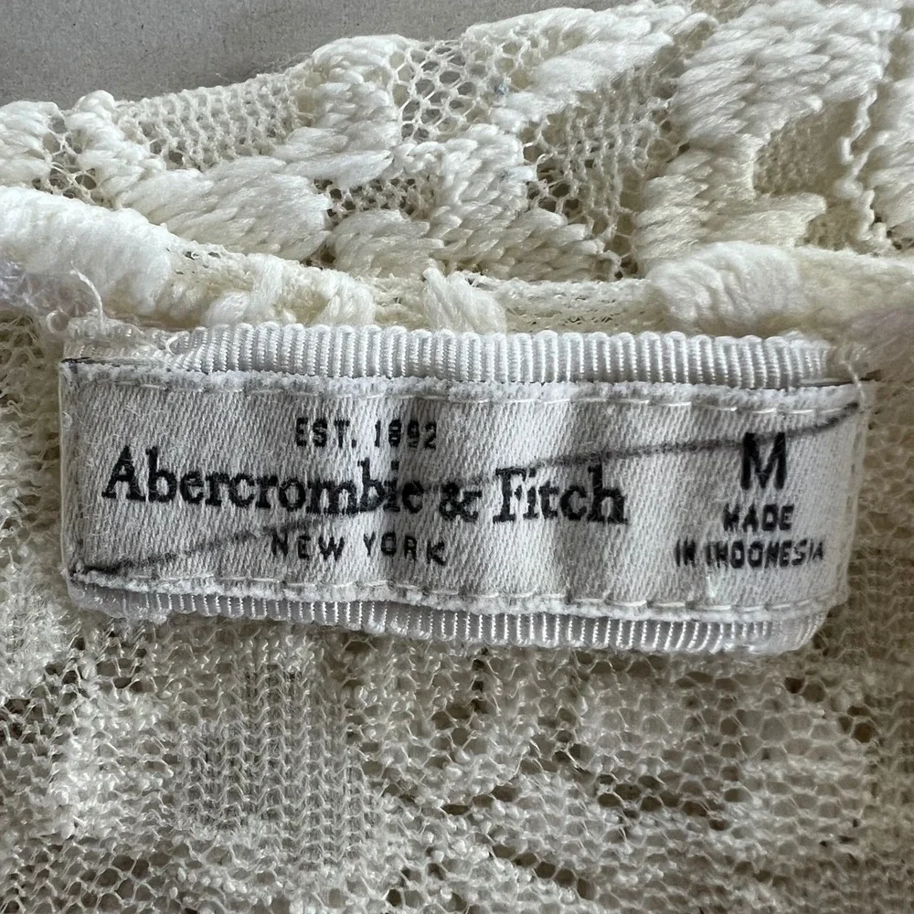 VTG Abercrombie & Fitch Y2K Lace Lg Sleeve Cream Top Criss Cross Back Crop Sz M‎
